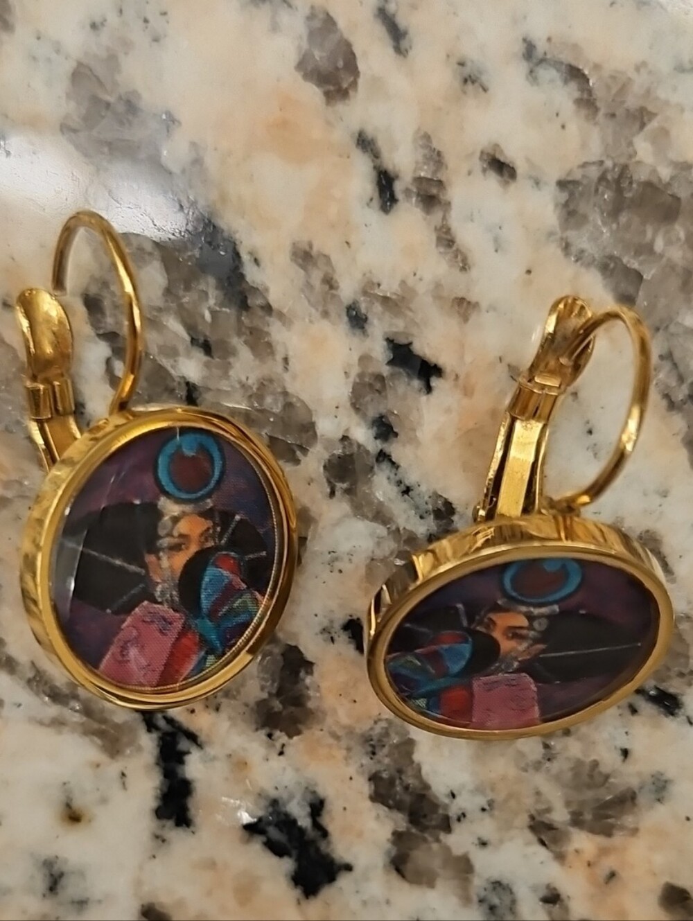 Source Unknown Gold-Tone Drop Earrings with Blue & Purple Accents